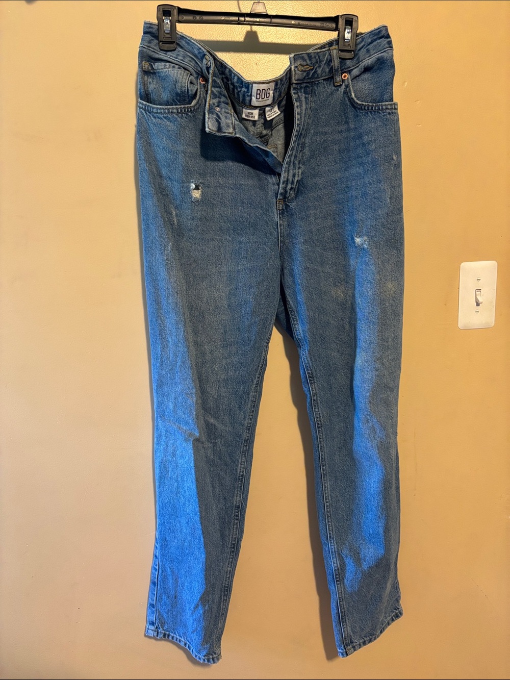 BDG Blue High-Rise Straight Mom Jeans with Light Distressing